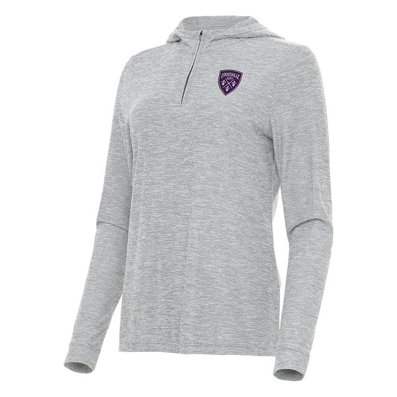 Women's Antigua Heather Gray Louisville City FC Daybreak Quarter-Zip Hoodie
