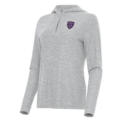 Women's Antigua Heather Gray Louisville City FC Daybreak Quarter-Zip Hoodie