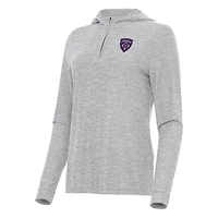 Women's Antigua Heather Gray Louisville City FC Daybreak Quarter-Zip Hoodie