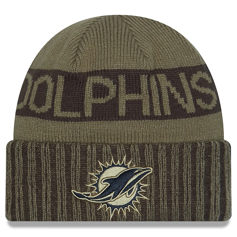 Men's New Era  Dark Green Miami Dolphins 2025 Salute to Service Cuffed Knit Hat