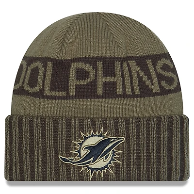 Men's New Era  Dark Green Miami Dolphins 2025 Salute to Service Cuffed Knit Hat