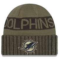 Men's New Era  Dark Green Miami Dolphins 2025 Salute to Service Cuffed Knit Hat