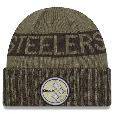 Men's New Era  Dark Green Pittsburgh Steelers 2025 Salute to Service Cuffed Knit Hat