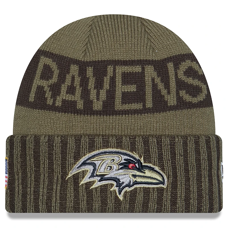 Men's New Era  Dark Green Baltimore Ravens 2025 Salute to Service Cuffed Knit Hat