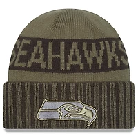 Men's New Era  Dark Green Seattle Seahawks 2025 Salute to Service Cuffed Knit Hat