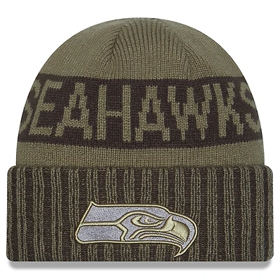 Men's New Era  Dark Green Seattle Seahawks 2025 Salute to Service Cuffed Knit Hat