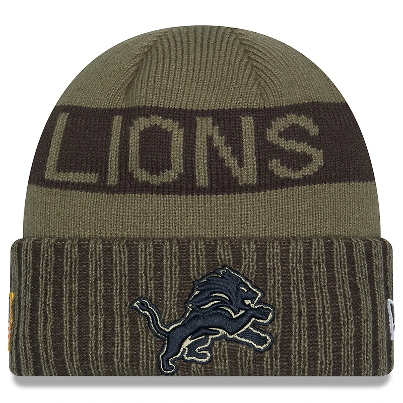 Men's New Era  Dark Green Detroit Lions 2025 Salute to Service Cuffed Knit Hat