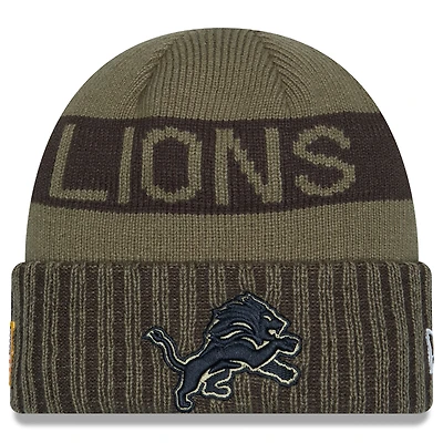 Men's New Era  Dark Green Detroit Lions 2025 Salute to Service Cuffed Knit Hat