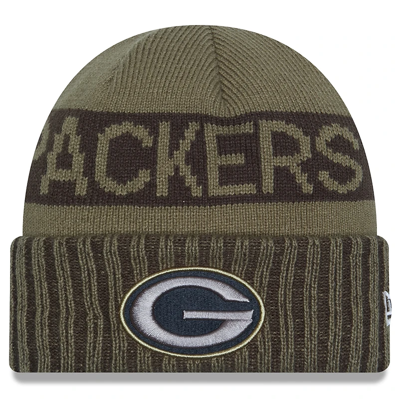 Men's New Era  Dark Green Green Bay Packers 2025 Salute to Service Cuffed Knit Hat