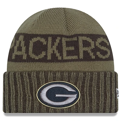Men's New Era  Dark Green Green Bay Packers 2025 Salute to Service Cuffed Knit Hat