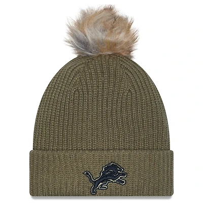 Women's New Era  Dark Green Detroit Lions 2025 Salute to Service Cuffed Knit Hat with Pom