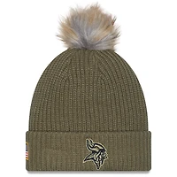 Women's New Era  Dark Green Minnesota Vikings 2025 Salute to Service Cuffed Knit Hat with Pom