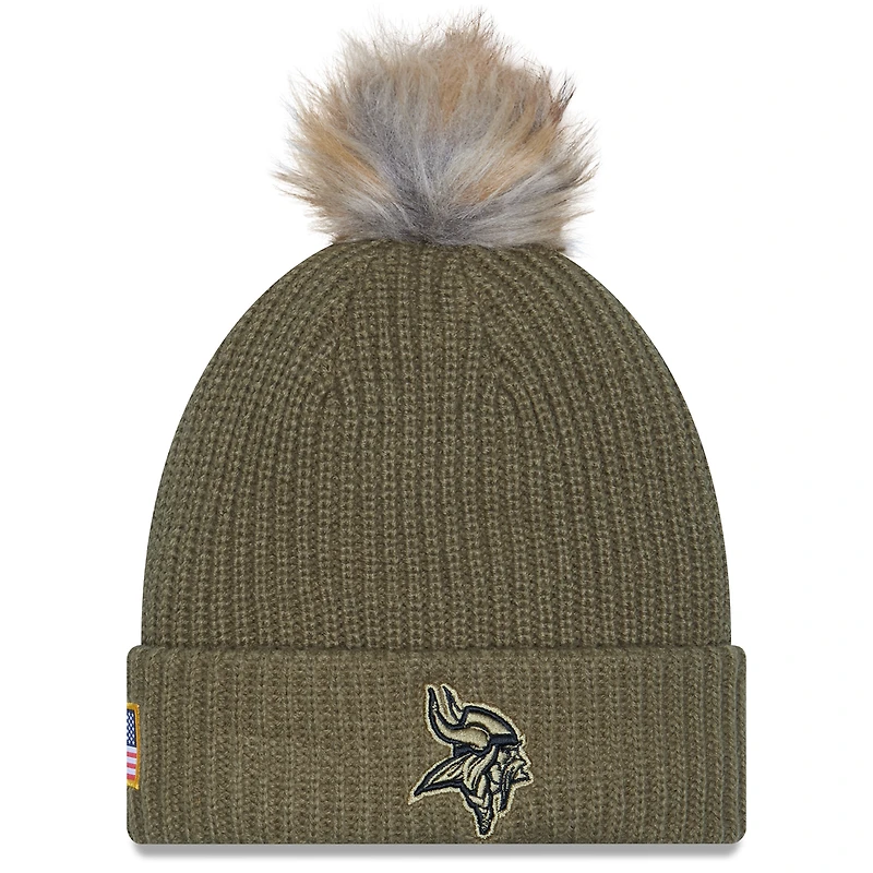 Women's New Era  Dark Green Minnesota Vikings 2025 Salute to Service Cuffed Knit Hat with Pom