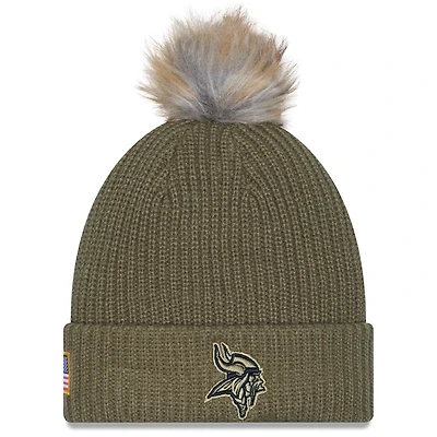 Women's New Era  Dark Green Minnesota Vikings 2025 Salute to Service Cuffed Knit Hat with Pom