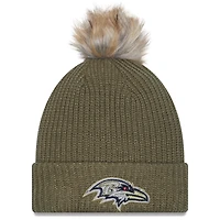 Women's New Era  Dark Green Baltimore Ravens 2025 Salute to Service Cuffed Knit Hat with Pom