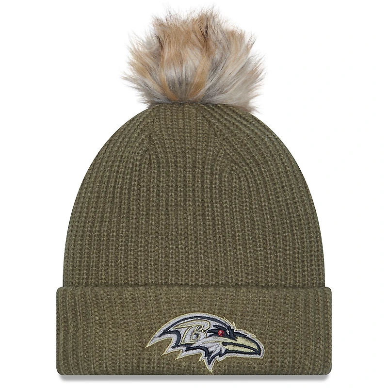 Women's New Era  Dark Green Baltimore Ravens 2025 Salute to Service Cuffed Knit Hat with Pom