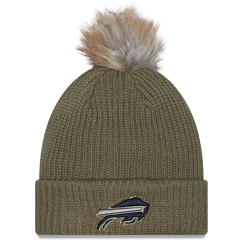Women's New Era  Dark Green Buffalo Bills 2025 Salute to Service Cuffed Knit Hat with Pom