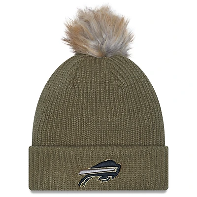 Women's New Era  Dark Green Buffalo Bills 2025 Salute to Service Cuffed Knit Hat with Pom