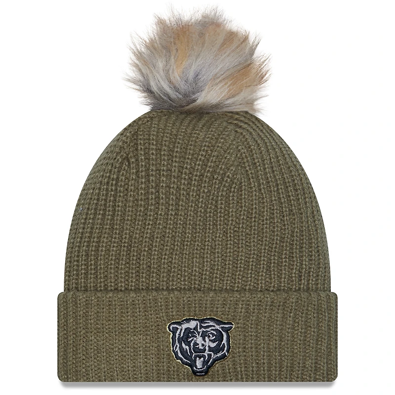 Women's New Era  Dark Green Chicago Bears 2025 Salute to Service Cuffed Knit Hat with Pom