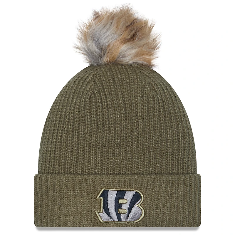 Women's New Era  Dark Green Cincinnati Bengals 2025 Salute to Service Cuffed Knit Hat with Pom