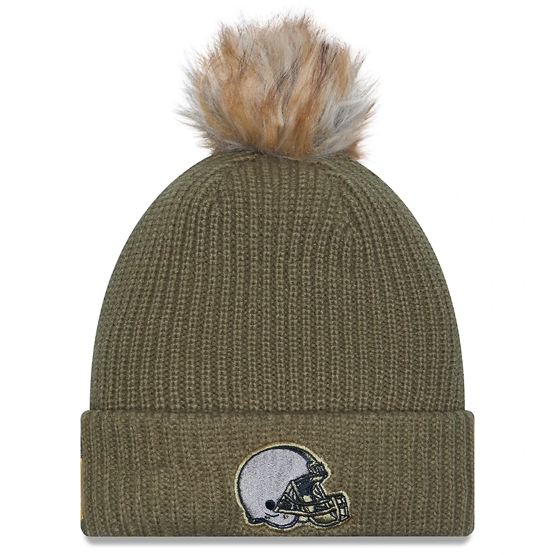 Women's New Era  Dark Green Cleveland Browns 2025 Salute to Service Cuffed Knit Hat with Pom