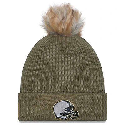 Women's New Era  Dark Green Cleveland Browns 2025 Salute to Service Cuffed Knit Hat with Pom