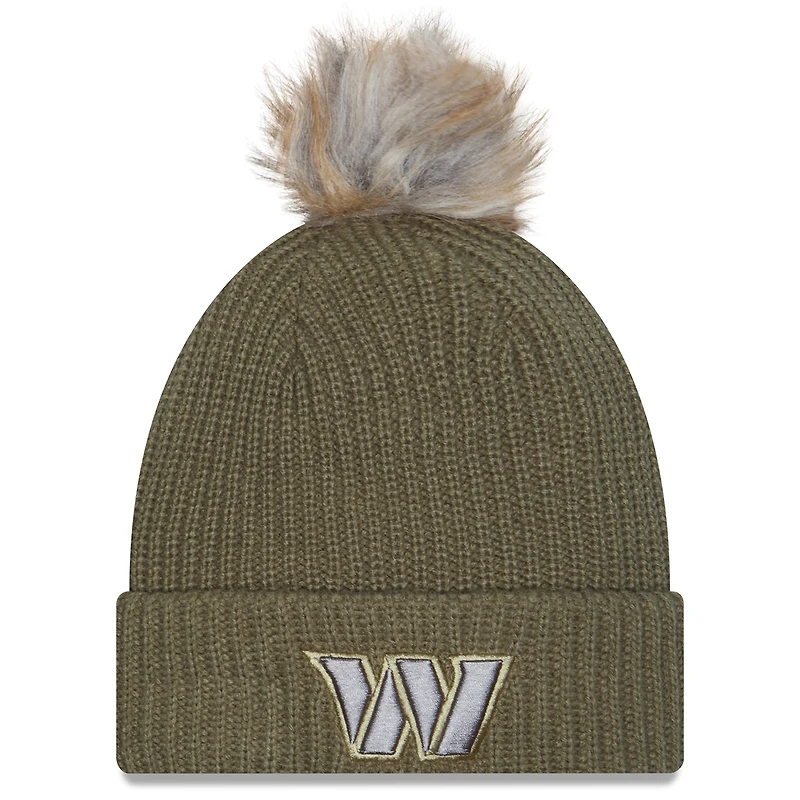 Women's New Era  Dark Green Washington Commanders 2025 Salute to Service Cuffed Knit Hat with Pom