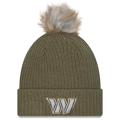 Women's New Era  Dark Green Washington Commanders 2025 Salute to Service Cuffed Knit Hat with Pom
