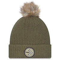 Women's New Era  Dark Green Pittsburgh Steelers 2025 Salute to Service Cuffed Knit Hat with Pom