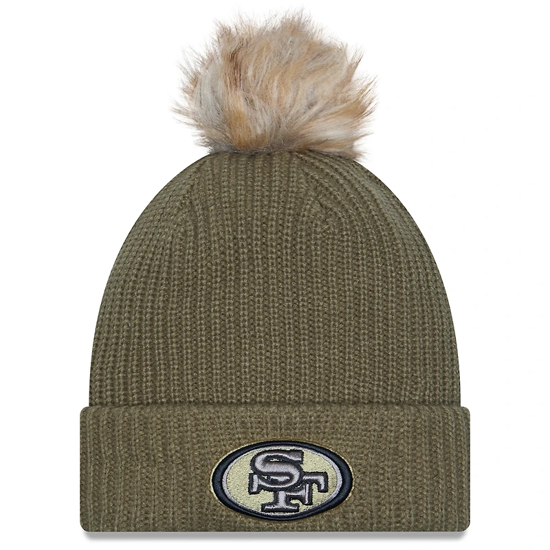 Women's New Era  Dark Green San Francisco 49ers 2025 Salute to Service Cuffed Knit Hat with Pom