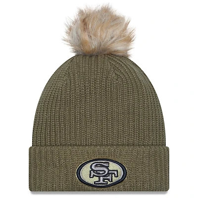 Women's New Era  Dark Green San Francisco 49ers 2025 Salute to Service Cuffed Knit Hat with Pom