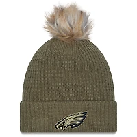 Women's New Era  Dark Green Philadelphia Eagles 2025 Salute to Service Cuffed Knit Hat with Pom
