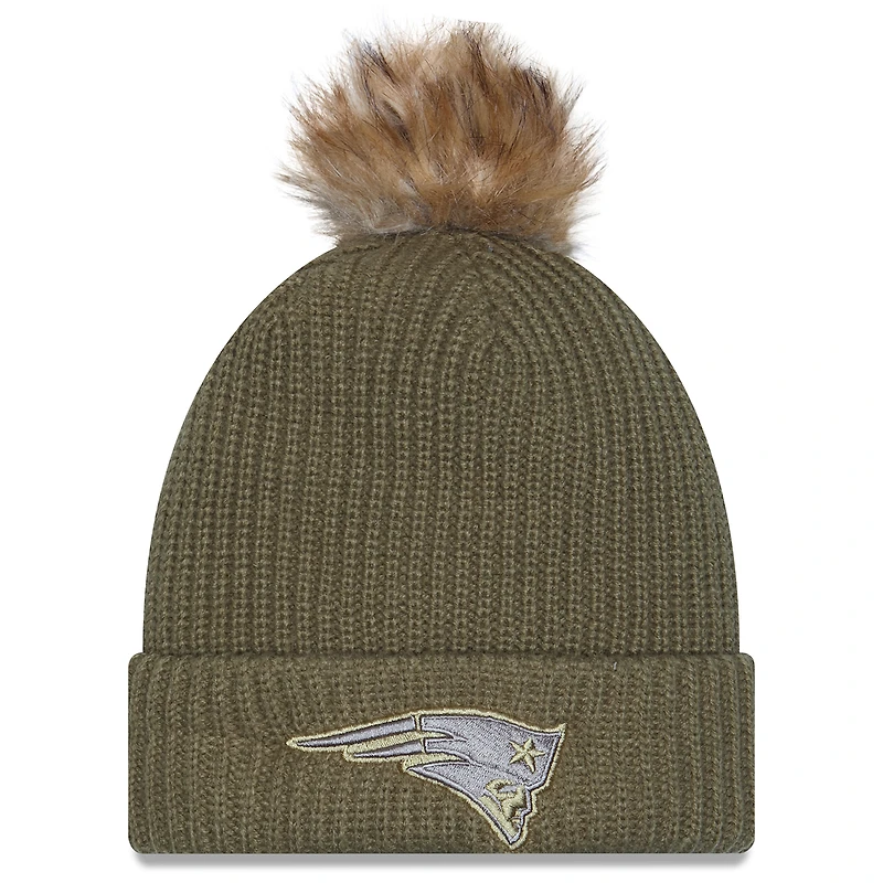 Women's New Era  Dark Green New England Patriots 2025 Salute to Service Cuffed Knit Hat with Pom