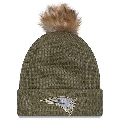 Women's New Era  Dark Green New England Patriots 2025 Salute to Service Cuffed Knit Hat with Pom