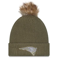 Women's New Era  Dark Green New England Patriots 2025 Salute to Service Cuffed Knit Hat with Pom