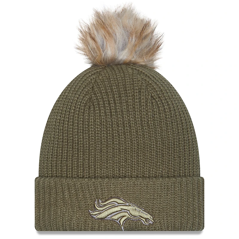 Women's New Era  Dark Green Denver Broncos 2025 Salute to Service Cuffed Knit Hat with Pom