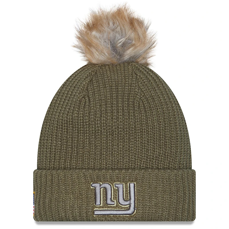 Women's New Era  Dark Green New York Giants 2025 Salute to Service Cuffed Knit Hat with Pom