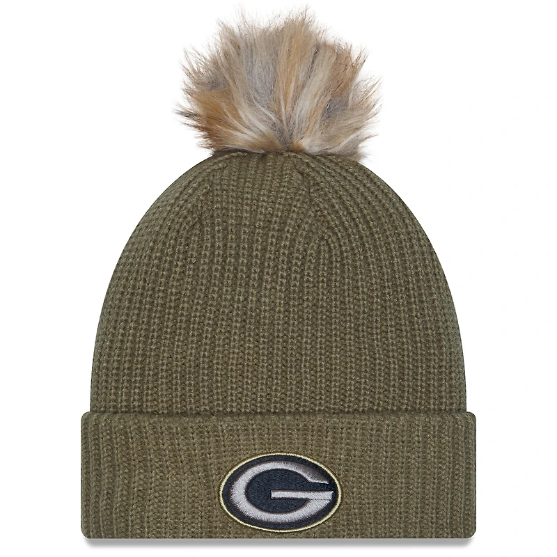 Women's New Era  Dark Green Green Bay Packers 2025 Salute to Service Cuffed Knit Hat with Pom