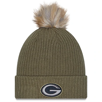 Women's New Era  Dark Green Green Bay Packers 2025 Salute to Service Cuffed Knit Hat with Pom