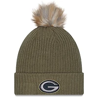 Women's New Era  Dark Green Green Bay Packers 2025 Salute to Service Cuffed Knit Hat with Pom