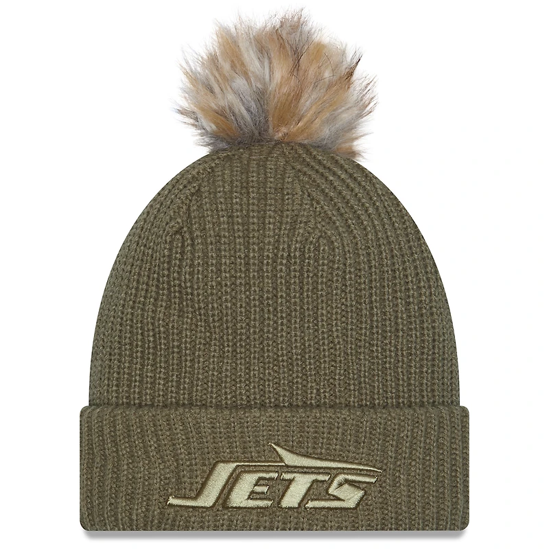 Women's New Era  Dark Green New York Jets 2025 Salute to Service Cuffed Knit Hat with Pom