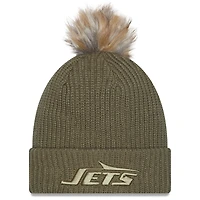 Women's New Era  Dark Green New York Jets 2025 Salute to Service Cuffed Knit Hat with Pom