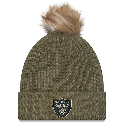 Women's New Era  Dark Green Las Vegas Raiders 2025 Salute to Service Cuffed Knit Hat with Pom