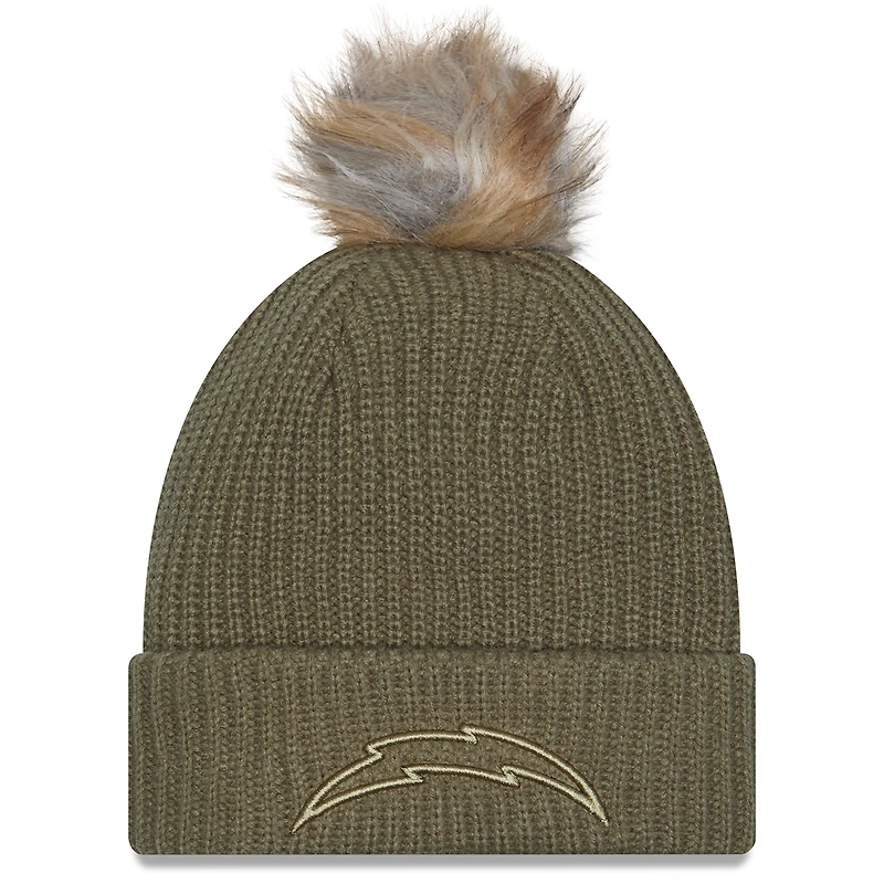 Women's New Era  Dark Green Los Angeles Chargers 2025 Salute to Service Cuffed Knit Hat with Pom