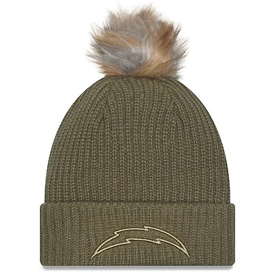 Women's New Era  Dark Green Los Angeles Chargers 2025 Salute to Service Cuffed Knit Hat with Pom