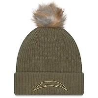 Women's New Era  Dark Green Los Angeles Chargers 2025 Salute to Service Cuffed Knit Hat with Pom