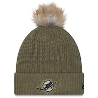Women's New Era  Dark Green Miami Dolphins 2025 Salute to Service Cuffed Knit Hat with Pom