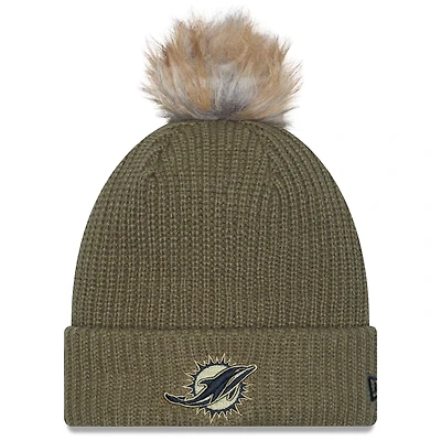 Women's New Era  Dark Green Miami Dolphins 2025 Salute to Service Cuffed Knit Hat with Pom