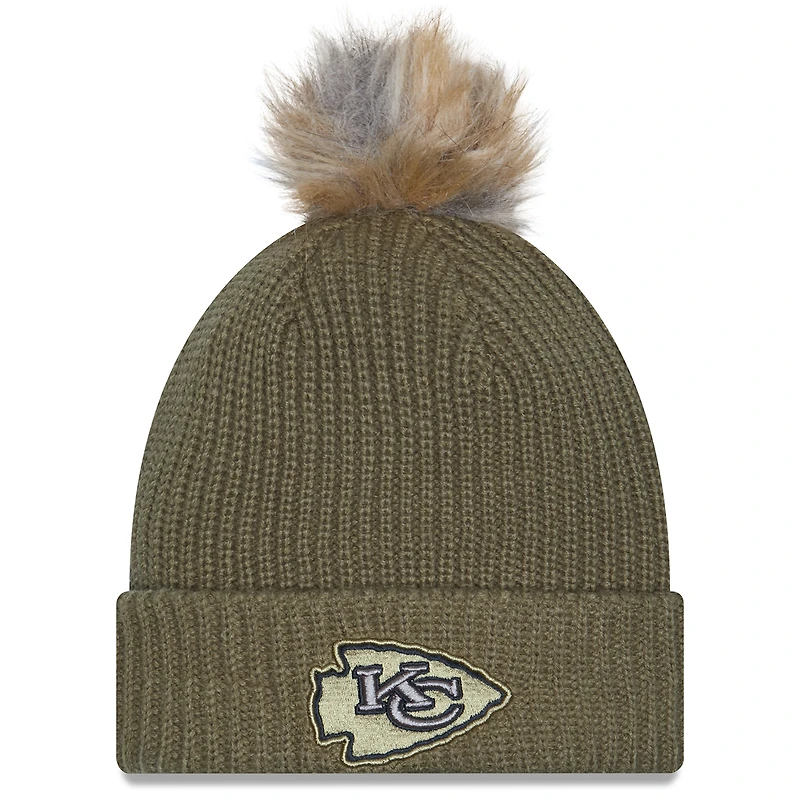 Women's New Era  Dark Green Kansas City Chiefs 2025 Salute to Service Cuffed Knit Hat with Pom