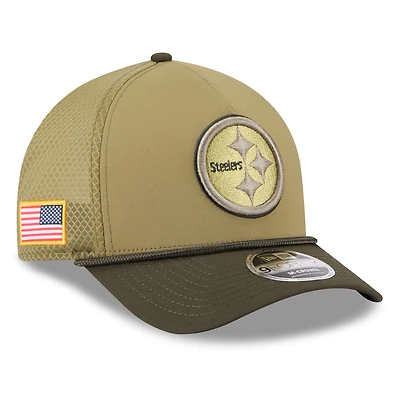 Youth New Era  Green/Dark Green Pittsburgh Steelers 2025 Salute to Service 9FORTY A-Frame Adjustable Hat